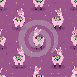 seamless pattern with llama in crown