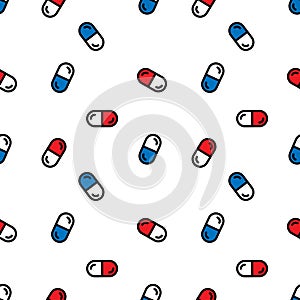 Seamless pattern with lot of pills and capsules. Medicine or dietary supplements. Healthy lifestyle