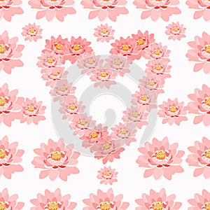 Seamless pattern lotus of flower pink in heart shape.