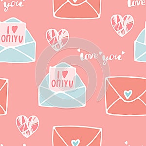 Seamless pattern with love letters  envelopes with notes about love for Valentine's Day  cute romantic pattern.