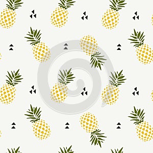 Seamless Pattern love pineapple fruit with palm leaf