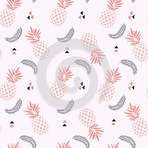 Seamless Pattern love pineapple fruit with palm leaf