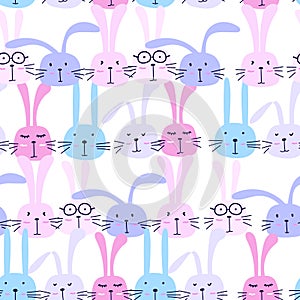 Seamless pattern with lovely bunny background, Cute rabbit art for kids.