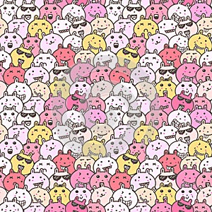 Seamless pattern with lovely bunny background, Cute rabbit doodle art for kids.