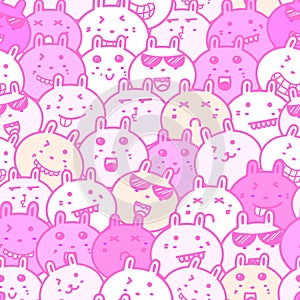 Seamless pattern with lovely bunny background, Cute rabbit doodle art for kids.