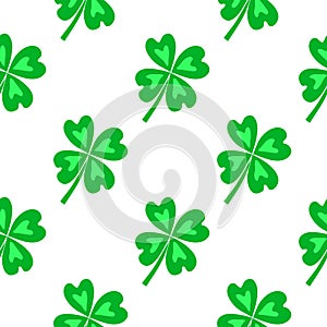 Seamless pattern with lucky four leaf clovers.