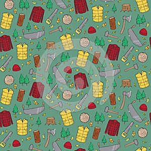 Seamless pattern with lumberjack's elements.
