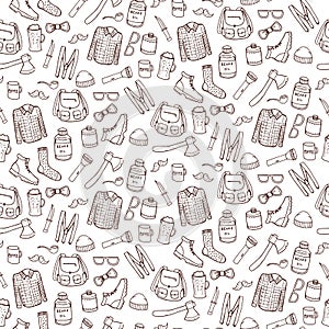 Seamless pattern with lumbersexual elements