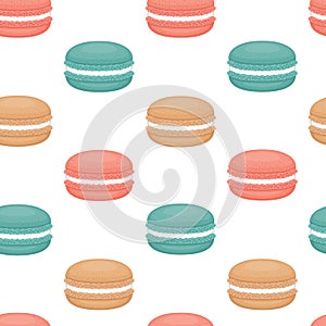 Seamless pattern with macaroons. Colorful macarons cake. Flat st