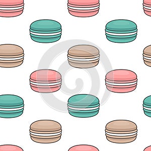 Seamless pattern with macaroons. Colorful macarons cake. Flat st