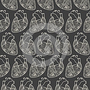 Seamless pattern made of anatomic hearts