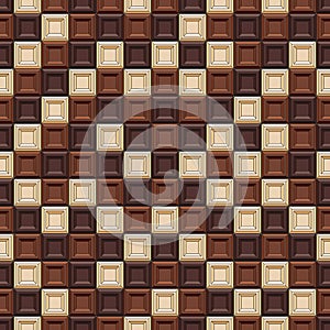 Seamless pattern made of chocolate cubes, sweets.