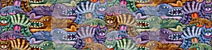 Seamless pattern made of dogs, cats and mice in four shades.