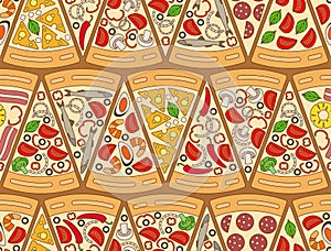 Seamless pattern made of pizza pieces