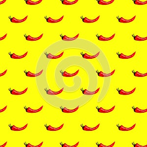 Seamless pattern made with red pepper over yellow background. Colorful food backdrop.