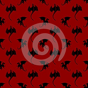 Seamless pattern made up of dragons and wyverns. Wallpaper or poster for series House of the Dragon.