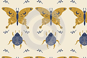 seamless pattern with magic butterfly and ladybird