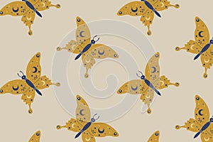 seamless pattern with butterfly in magic cartoon