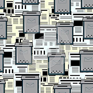 Seamless pattern a mailbox with newspapers. Vector illustration.