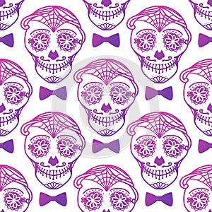 Seamless pattern Man with make up of sugar skull. Dia de los muertos. Mexican Day of the dead. Vector illustration hand