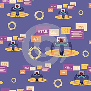 Seamless Pattern with Man Programmer Designer