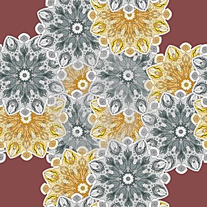 Seamless pattern with mandala romantic elements. Endless texture for season spring design.