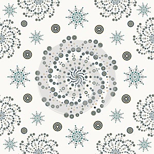 Seamless pattern with mandalas in dot painting style. Abstract spot painting or point to point painting mandala background. Vector