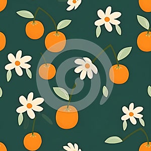 Seamless pattern with mandarins and daisies