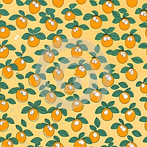 Seamless pattern with mandarins. Vector illustration. Hand drawn