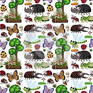 Seamless pattern with many different insects character