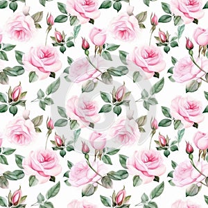 Seamless pattern with many pink roses.