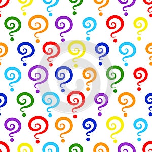 Seamless pattern from many question marks of different bright colors