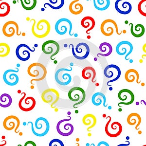 Seamless pattern from many question marks of different bright colors