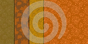 Seamless Pattern Maple Leaf Hand Drawn and Silhouette Bundle Background.Vector Illustration