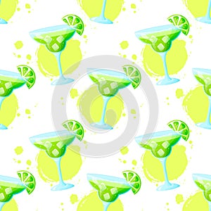 Seamless pattern with Margarita cocktail. Raster background photo