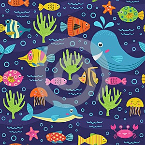 Seamless pattern with marine animals