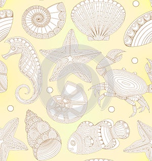 Seamless pattern with marine inhabitants