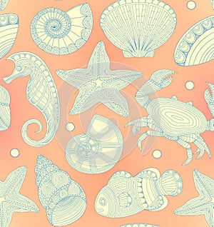 Seamless pattern with marine inhabitants