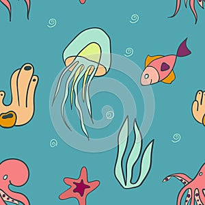 Seamless pattern with marine life