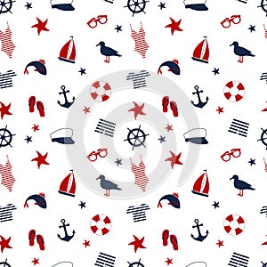 Seamless pattern in a marine style. accessories for a beach holiday.