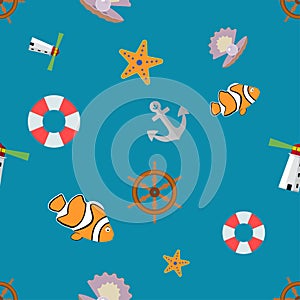 Seamless pattern on marine theme.