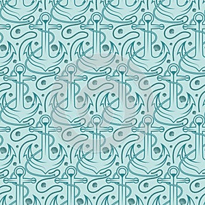 Seamless pattern for marine theme. anchor,rope and shell. V