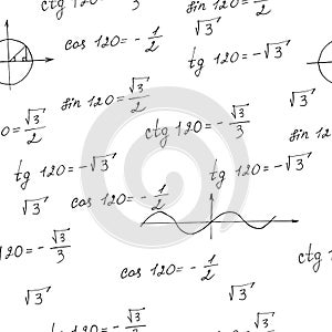 Seamless pattern with a mathematical formula, a graph, labeled vector sink illustration design element for printing
