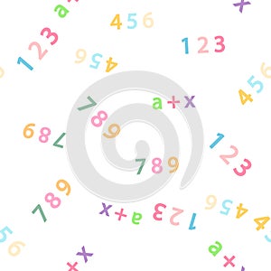 Seamless pattern with mathematical formulas and numbers. Algebra and geometry, calculations tangent, cotangent, sine photo