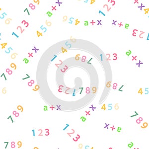 Seamless pattern with mathematical formulas and numbers. Algebra and geometry, calculations tangent, cotangent, sine photo