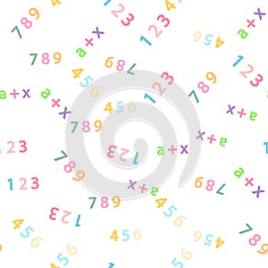 Seamless pattern with mathematical formulas and numbers. Algebra and geometry, calculations tangent, cotangent, sine photo