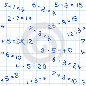 Seamless pattern of mathematics homework on checkered paper