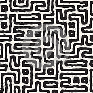 Seamless pattern with maze lines. Monochrome abstract background. Vector hand drawn labyrinth.