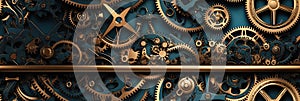 seamless pattern of mechanism with gears on a dark blue background in steampunk style