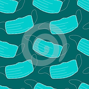 Seamless pattern with medical face masks. Virus protection, quarantine. Coronavirus pandemic. Covid-19. Vector EPS10 illustration